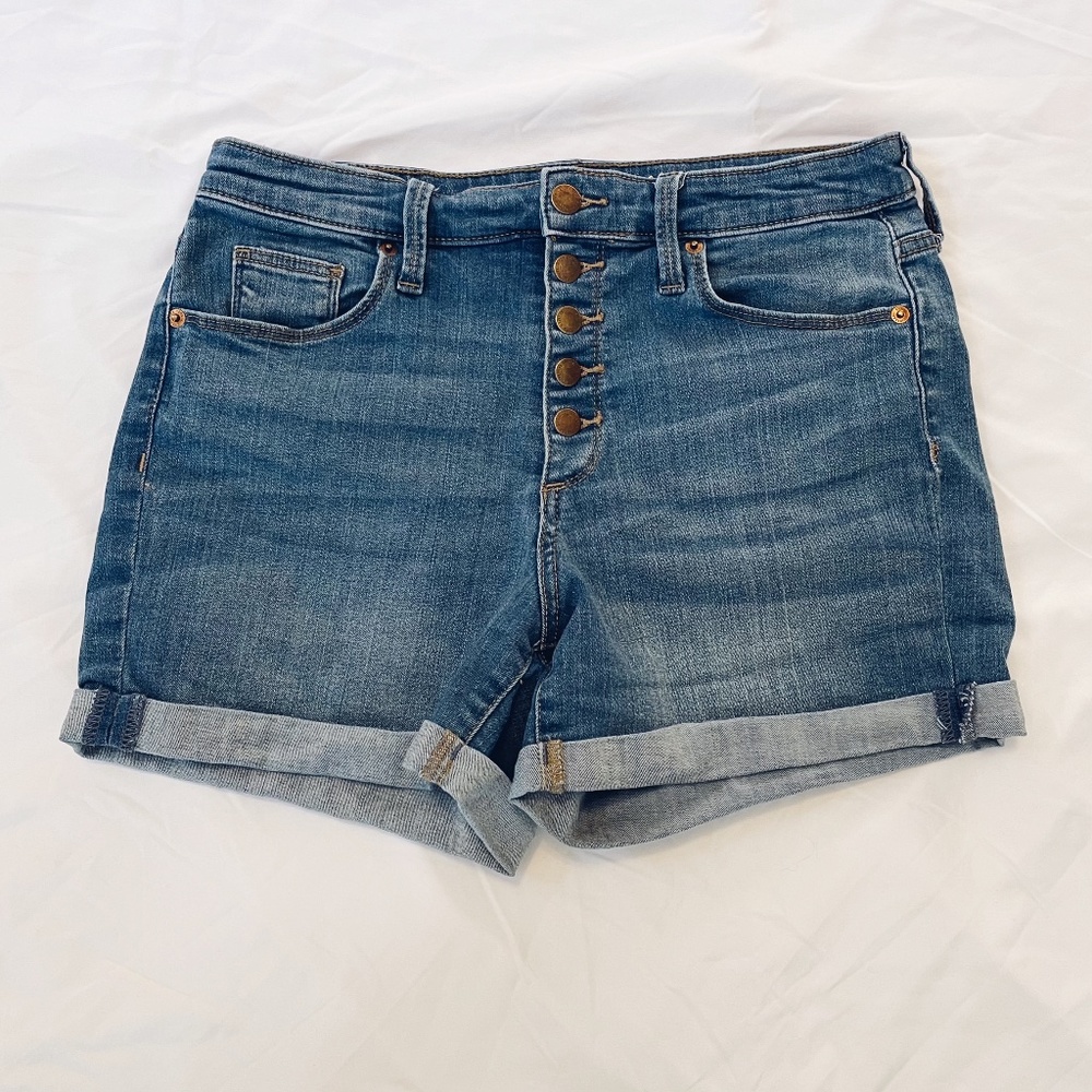 Universal Thread High Rise Midi Button Denim Short